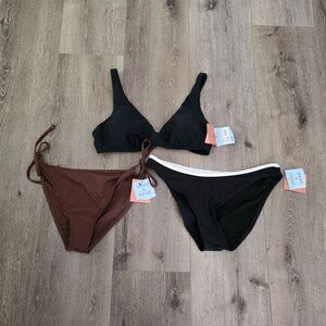 Lot of 3 Shade & Shore Women's L 12-14 Swim tops High leg bikini Separates NWT